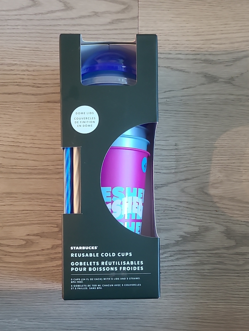 ✨ NIB Starbucks Reusable Cold Cups Set (5-Pack, 24 oz) – Multicolor Fresh Theme